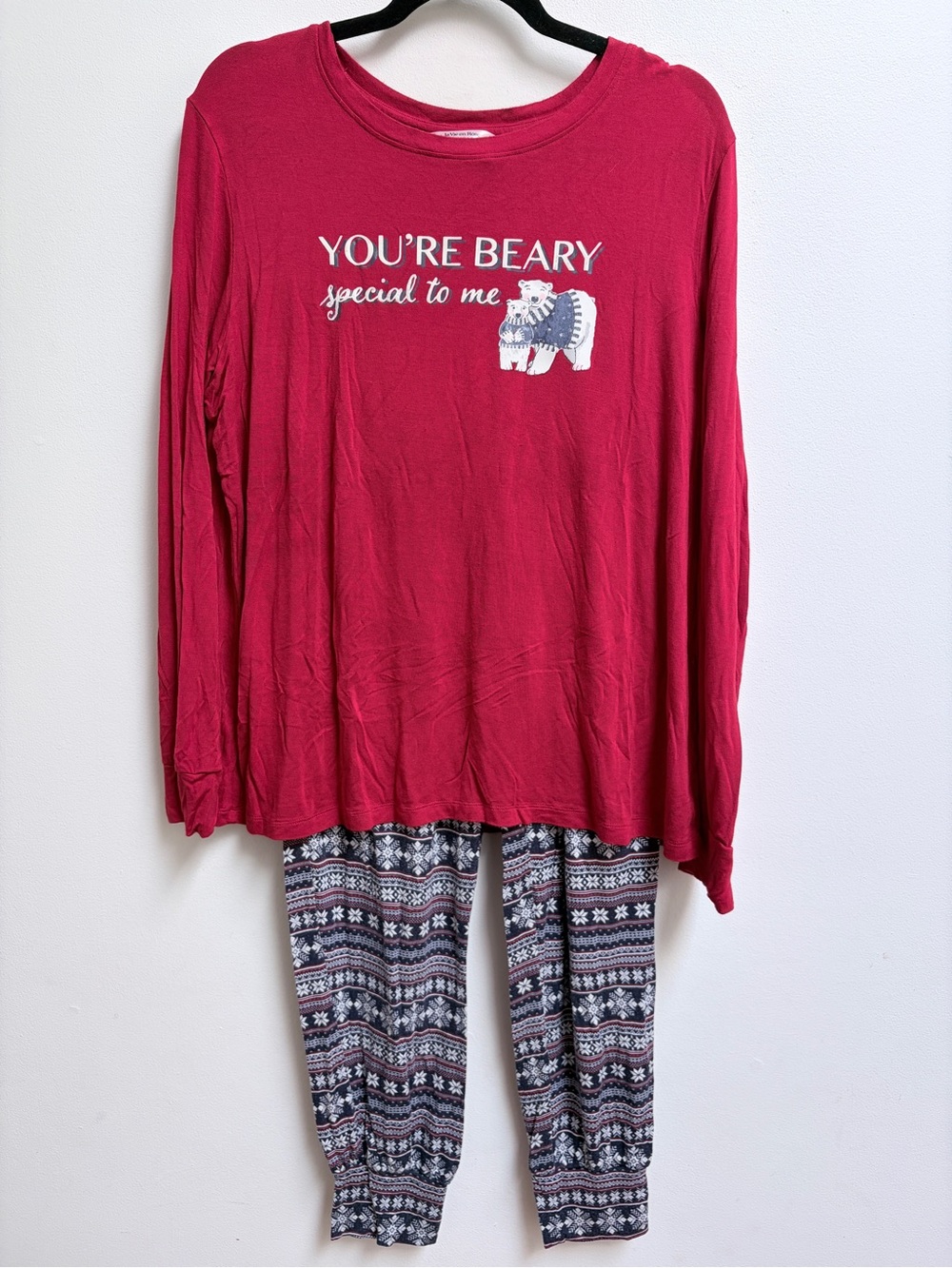 Woman’s La Vie en Rose Red 'You're Beary Special to Me' Holiday Pajama Set LG